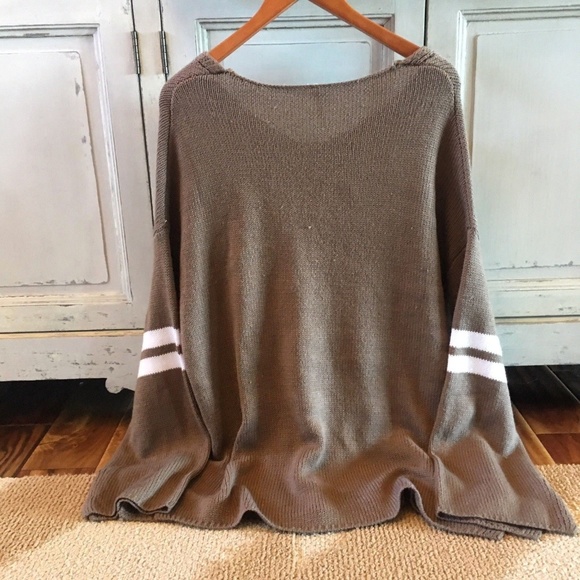 Last One! Brown Soft Stripe V-Neck Sweater Tunic - Picture 5 of 6